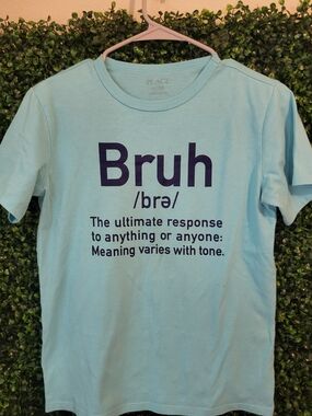 Boys Light Blue Tee with Navy 'Bruh' Graphic